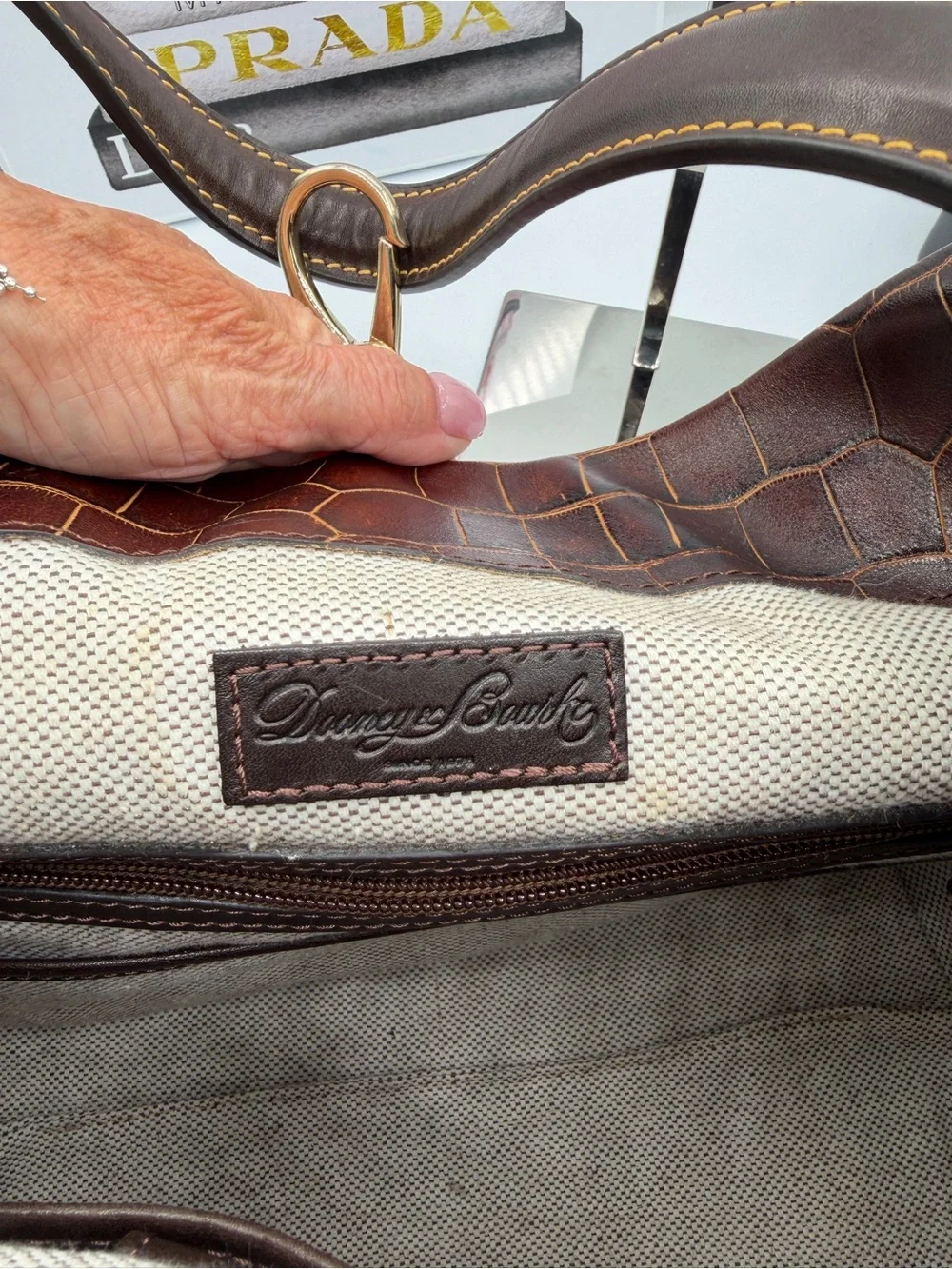 Dooney & Bourke Brown Croco-Embossed Leather Hobo Bag